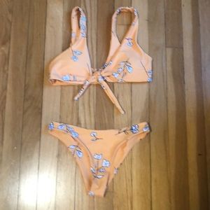 Women’s orange and white flower small Bikini